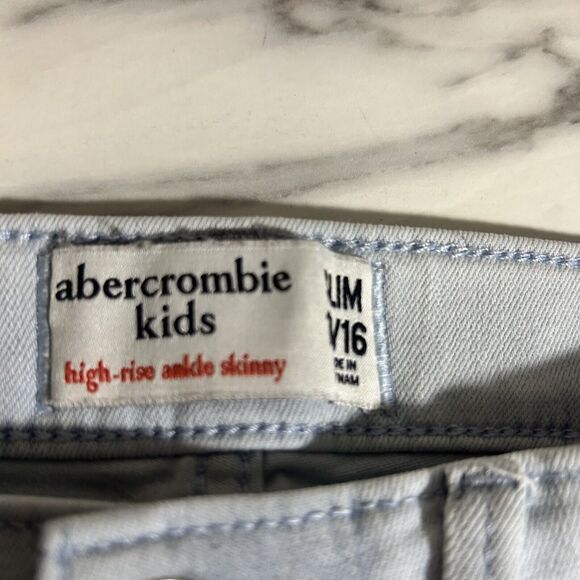 Abercrombie Kids Slim high rise ankle Acid Wash jean jegging SZ 15/16 Raw Hems - Picture 2 of 5